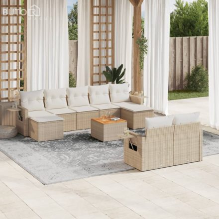 vidaXL 10 részes bézs polyrattan kerti ülőgarnitúra párnával
