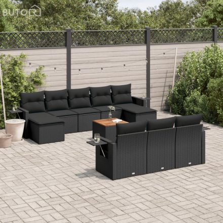 vidaXL 11 részes fekete polyrattan kerti ülőgarnitúra párnákkal