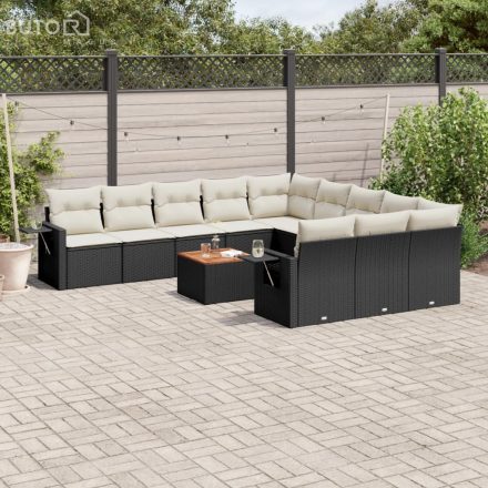 vidaXL 12 részes fekete polyrattan kerti ülőgarnitúra párnákkal