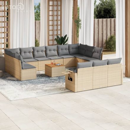 vidaXL 14 részes bézs polyrattan kerti ülőgarnitúra párnával
