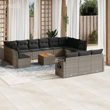 vidaXL 14 részes szürke polyrattan kerti ülőgarnitúra párnákkal