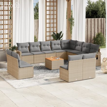 vidaXL 13 részes bézs polyrattan kerti ülőgarnitúra párnákkal