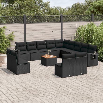 vidaXL 14 részes fekete polyrattan kerti ülőgarnitúra párnákkal