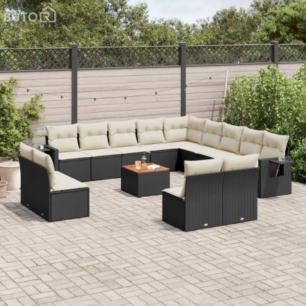 vidaXL 14 részes fekete polyrattan kerti ülőgarnitúra párnákkal