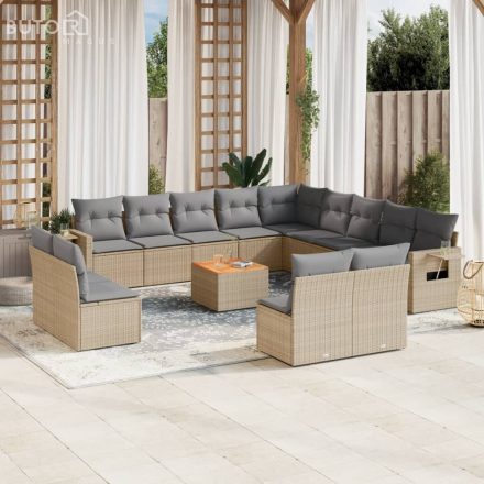 vidaXL 14 részes bézs polyrattan kerti ülőgarnitúra párnával