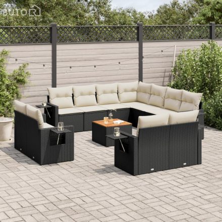 vidaXL 12 részes fekete polyrattan kerti ülőgarnitúra párnákkal