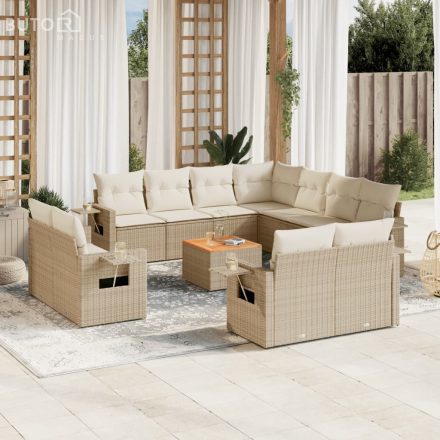 vidaXL 12 részes bézs polyrattan kerti ülőgarnitúra párnákkal