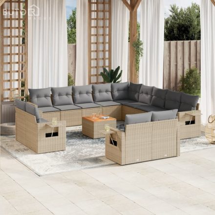 vidaXL 14 részes bézs polyrattan kerti ülőgarnitúra párnával