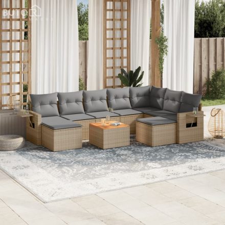 vidaXL 10 részes bézs polyrattan kerti ülőgarnitúra párnával