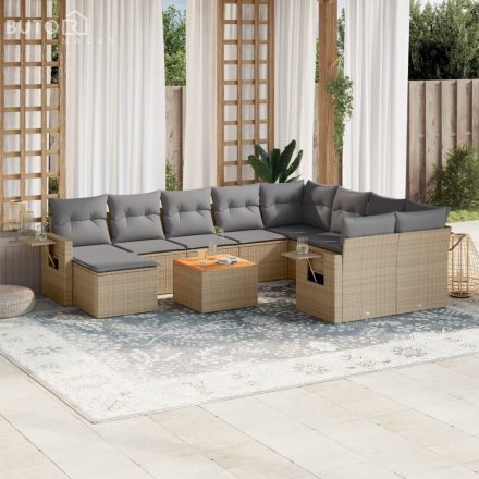 vidaXL 11 részes bézs polyrattan kerti ülőgarnitúra párnákkal