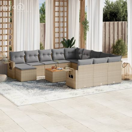 vidaXL 13 részes bézs polyrattan kerti ülőgarnitúra párnákkal