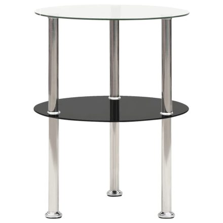 vidaXL 2 szintes átlátszó és fekete edzett üveg kisasztal 38 cm