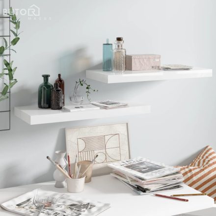vidaXL 2 db magasfényű fehér MDF lebegő fali polc 60 x 23,5 x 3,8 cm