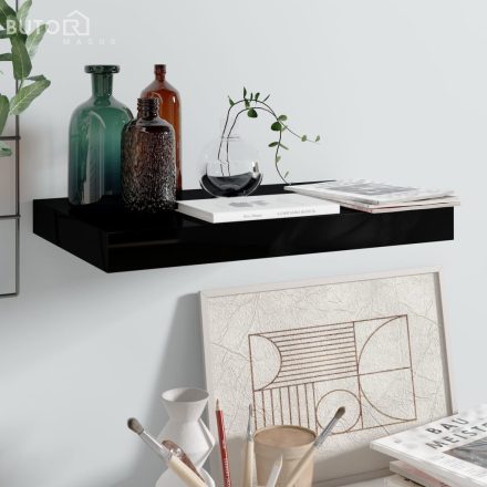 vidaXL magasfényű fekete MDF lebegő fali polc 40 x 23 x 3,8 cm