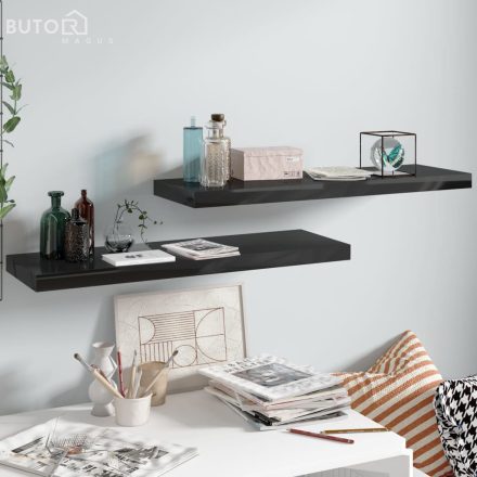 vidaXL 2 db magasfényű fekete MDF lebegő fali polc 80 x 23,5 x 3,8 cm