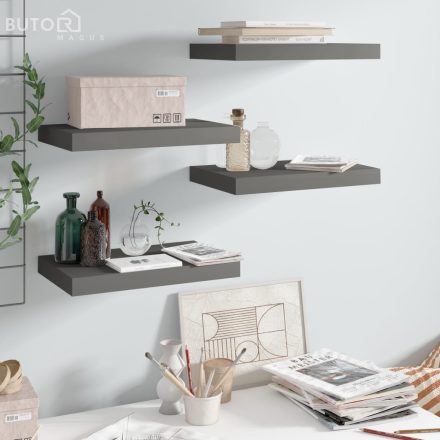 vidaXL 4 db magasfényű szürke MDF lebegő fali polc 40 x 23 x 3,8 cm