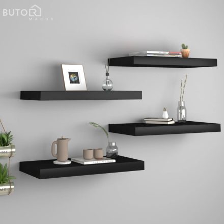 vidaXL 4 db fekete MDF lebegő fali polc 50 x 23 x 3,8 cm