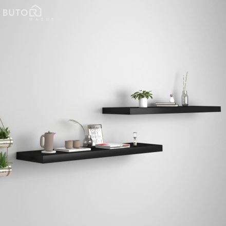 vidaXL 2 db fekete MDF lebegő fali polc 90 x 23,5 x 3,8 cm
