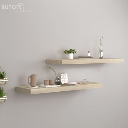 vidaXL 2 db tölgyszínű MDF lebegő fali polc 80 x 23,5 x 3,8 cm