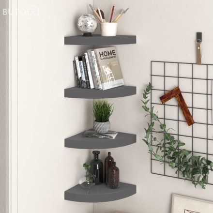 vidaXL 4 db magasfényű szürke MDF lebegő sarokpolc 25 x 25 x 3,8 cm