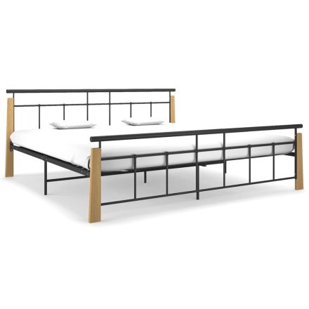 vidaXL fém és tömör tölgyfa ágykeret 200 x 200 cm