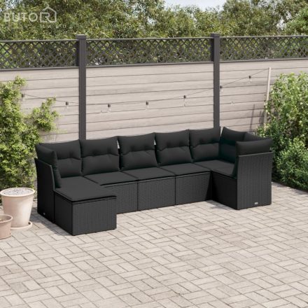 vidaXL 7 részes fekete polyrattan kerti ülőgarnitúra párnával