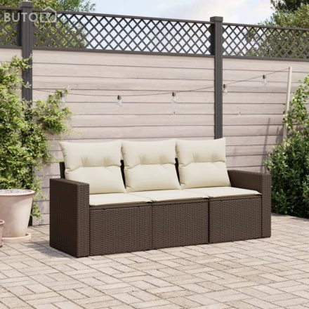 vidaXL 3 részes barna polyrattan kerti ülőgarnitúra párnával