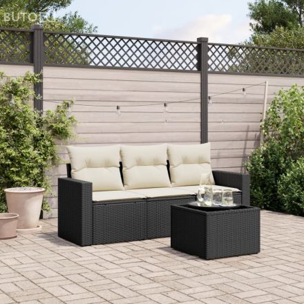 vidaXL 4 részes fekete polyrattan kerti ülőgarnitúra párnákkal