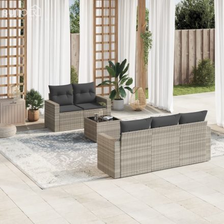 vidaXL 6 részes világosszürke polyrattan kerti ülőgarnitúra párnákkal