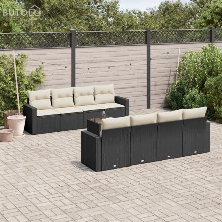 vidaXL 9 részes fekete polyrattan kerti ülőgarnitúra párnákkal