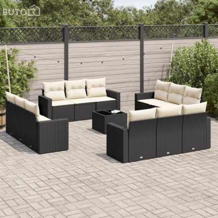 vidaXL 13 részes fekete polyrattan kerti ülőgarnitúra párnákkal