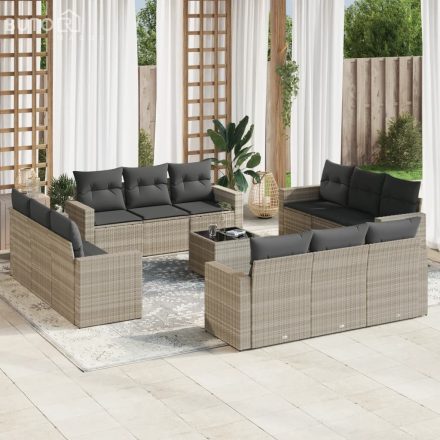 vidaXL 13 részes világosszürke polyrattan kerti ülőgarnitúra párnákkal
