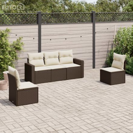 vidaXL 5 részes barna polyrattan kerti ülőgarnitúra párnával