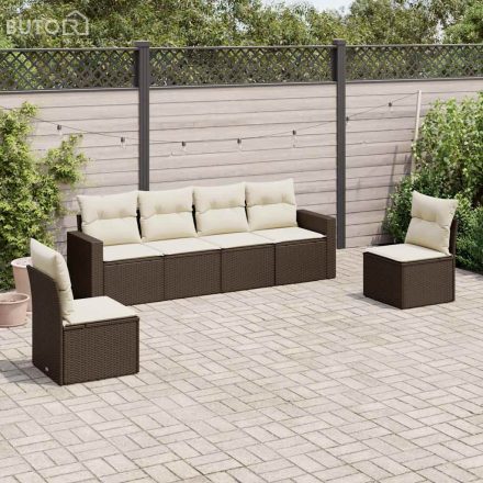 vidaXL 6 részes barna polyrattan kerti ülőgarnitúra párnával