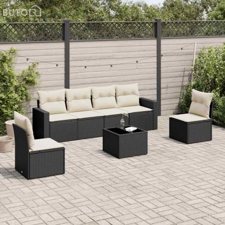 vidaXL 7 részes fekete polyrattan kerti ülőgarnitúra párnával