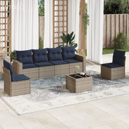 vidaXL 7 részes szürke polyrattan kerti ülőgarnitúra párnákkal