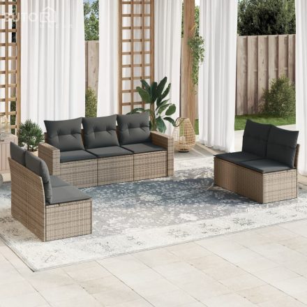 vidaXL 7 részes szürke polyrattan kerti ülőgarnitúra párnákkal