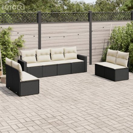 vidaXL 8 részes fekete polyrattan kerti ülőgarnitúra párnákkal