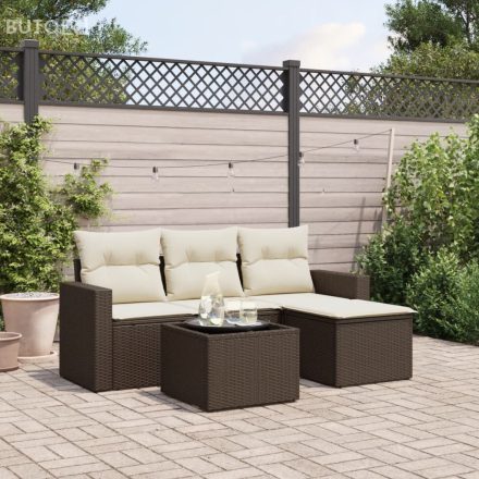 vidaXL 5 részes barna polyrattan kerti ülőgarnitúra párnával