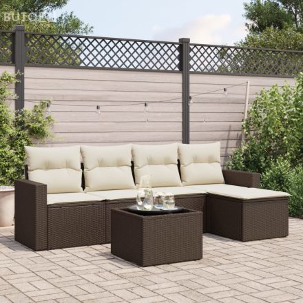 vidaXL 6 részes barna polyrattan kerti ülőgarnitúra párnával