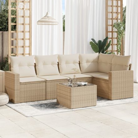 vidaXL 6 részes bézs polyrattan kerti ülőgarnitúra párnával