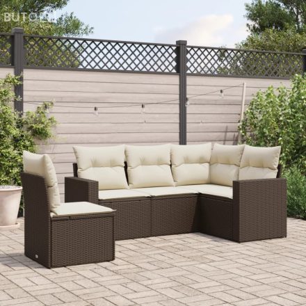 vidaXL 5 részes barna polyrattan kerti ülőgarnitúra párnával