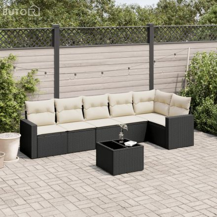vidaXL 7 részes fekete polyrattan kerti ülőgarnitúra párnával