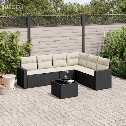 vidaXL 7 részes fekete polyrattan kerti ülőgarnitúra párnával