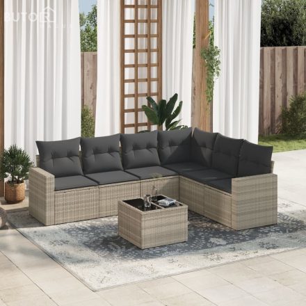 vidaXL 7 részes világosszürke polyrattan kerti ülőgarnitúra párnákkal