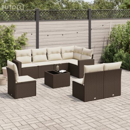 vidaXL 9 részes barna polyrattan kerti ülőgarnitúra párnákkal