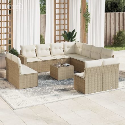 vidaXL 12 részes bézs polyrattan kerti ülőgarnitúra párnákkal