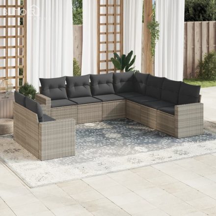 vidaXL 9 részes világosszürke polyrattan kerti ülőgarnitúra párnával