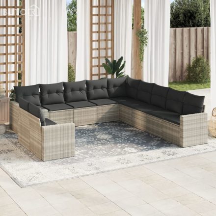 vidaXL 11 részes világosszürke polyrattan kerti ülőgarnitúra párnákkal