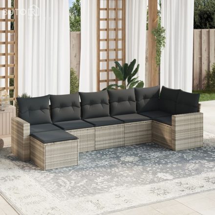 vidaXL 7 részes világosszürke polyrattan kerti ülőgarnitúra párnákkal